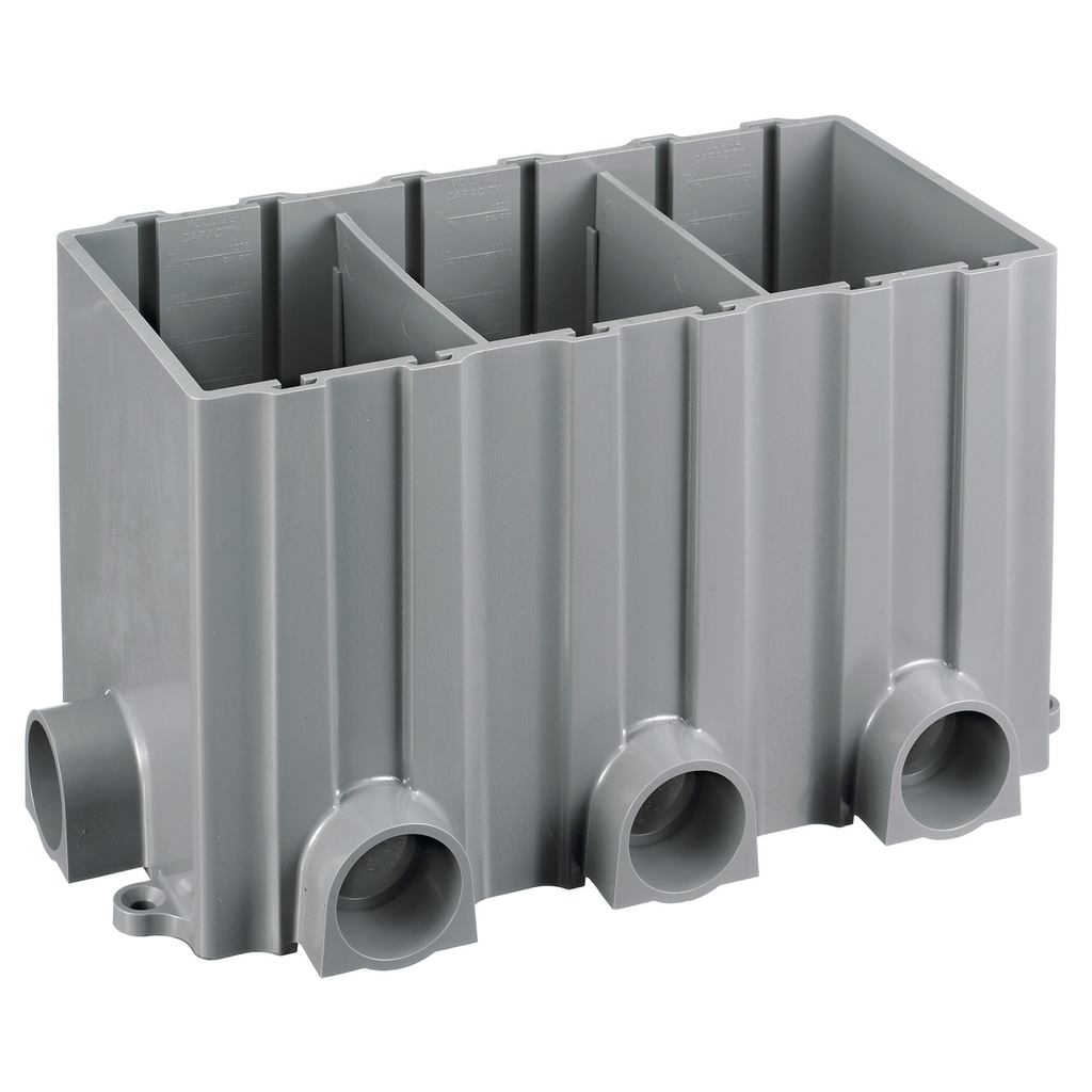 3-Gang Rectangular PVC Box, 3.00" Minimum Depth of Pour