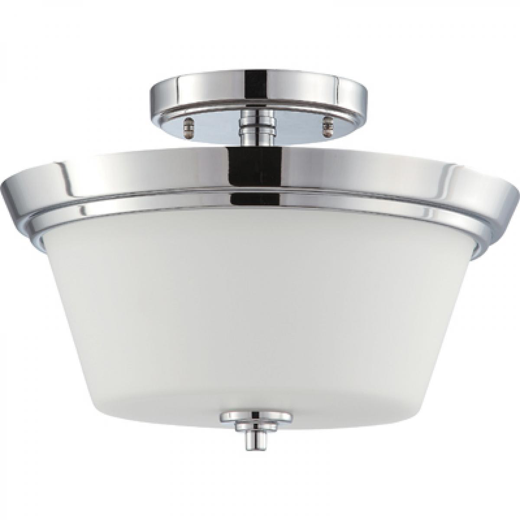 Bento - 3 Light Semi Flush with Satin White Glass - Polished Chrome Finish