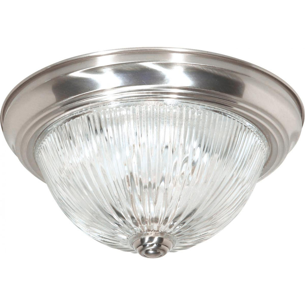 2 Light - 13" Flush with Ribbed Glass - Brushed Nickel Finish