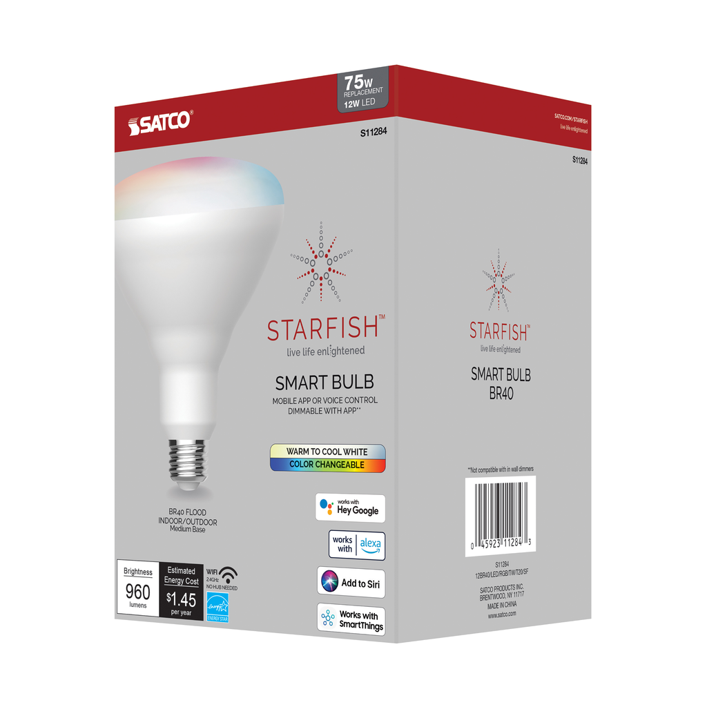 12 Watt; BR40 LED; RGB & Tunable White; Starfish IOT; Medium Base; 120 Volt