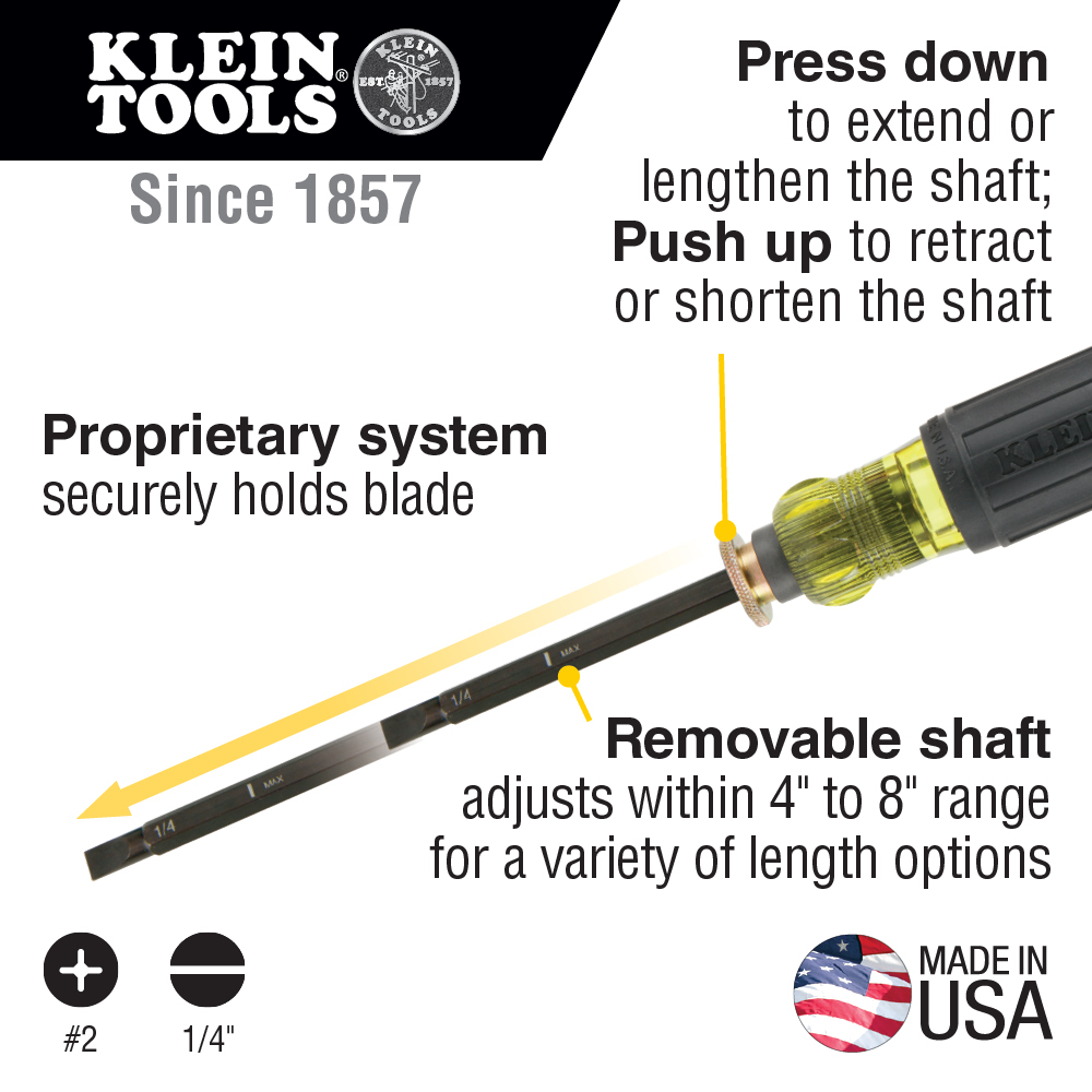 Adjustable Screwdriver, #2 Phillips, 1/4-Inch Slotted