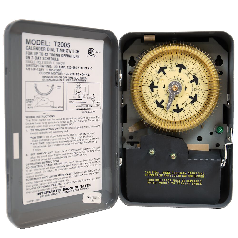 7-Day Mechanical Time Switch, 120 VAC, 60Hz, SPDT, Indoor Metal Enclosure, 2 Hour Interval