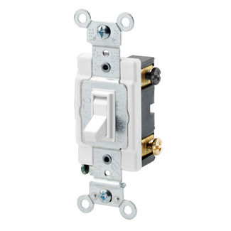 20 Amp, 120/277 Volt, Toggle Framed 4-Way AC Quiet Switch,  Commercial Spec Grade, Grounding, Side Wired, - White