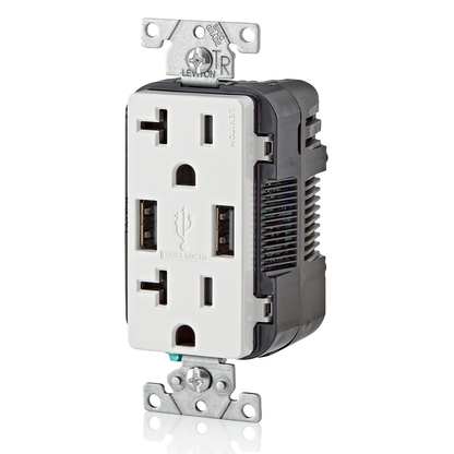 3.6A USB Type-A/Type-A Wall Outlet Charger with 20A Tamper-Resistant Receptacles