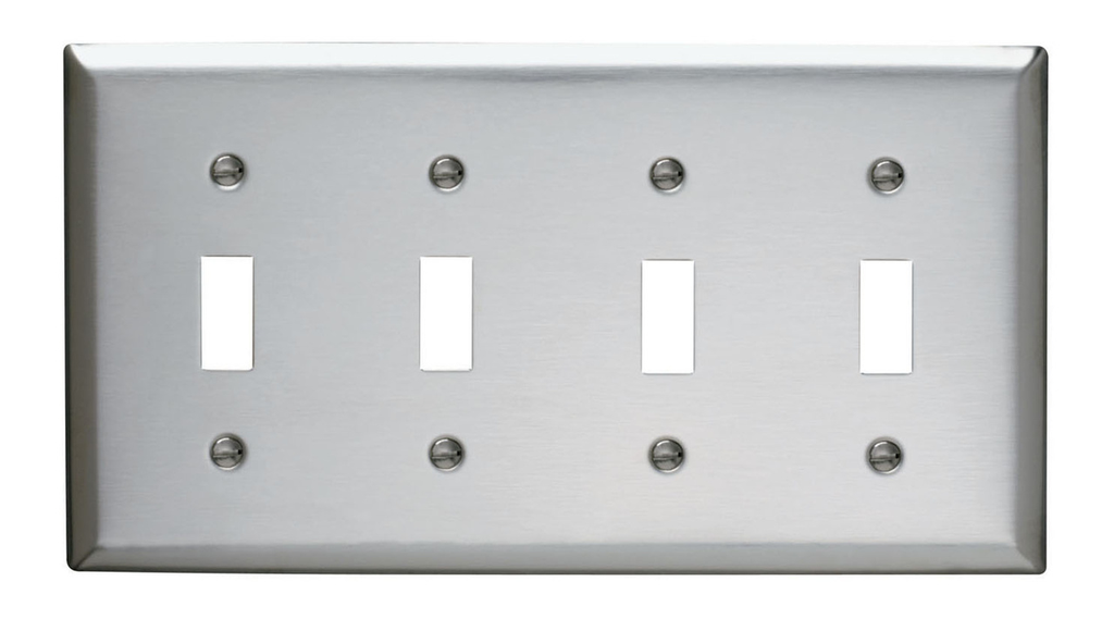 4-Gang 302/304 Stainless Steel Wall Plate, 4 Toggle Switch Openings