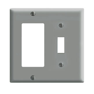2-Gang, 1-Toggle and 1-Decora/GFCI Device Combination Wallplate, Standard Size, Thermoset, Gray