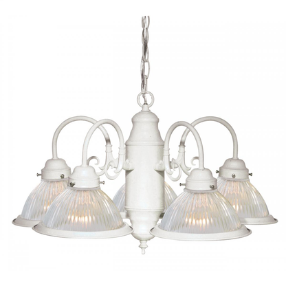 5 Light - Chandelier with Frosted Ribbed Glass - Textured White Finish