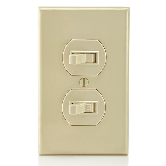 15 Amp, 120/277 Volt, Duplex Style Single-Pole / 3-Way AC Combination Switch, Residential/Commercial Specification Grade, Non-Grounding, Side Wired, Ivory