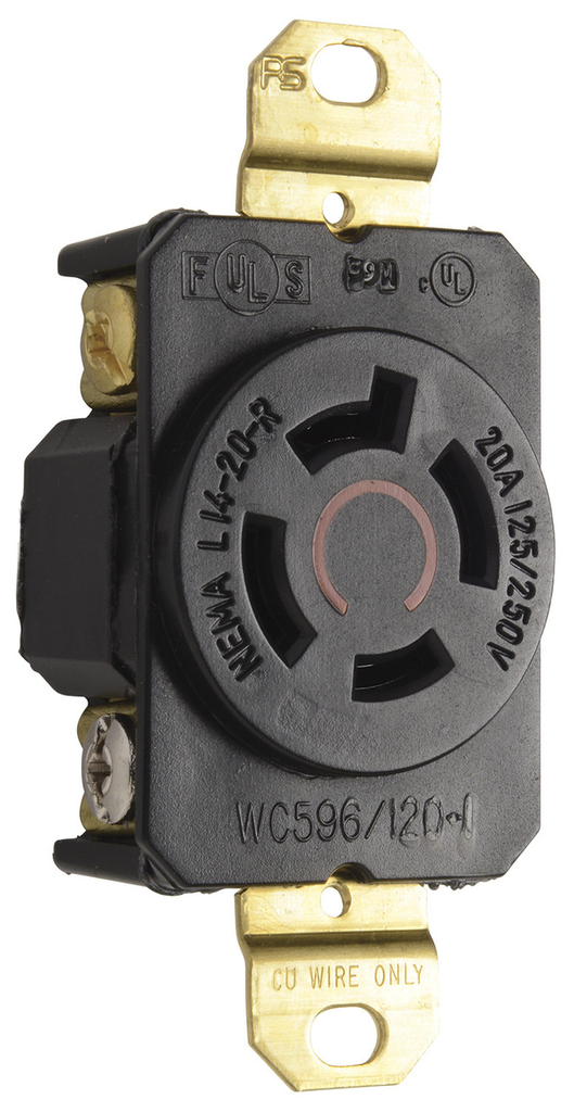 20A 125/250V NEMA L1420 Single Receptacle, 4-Wire, Black
