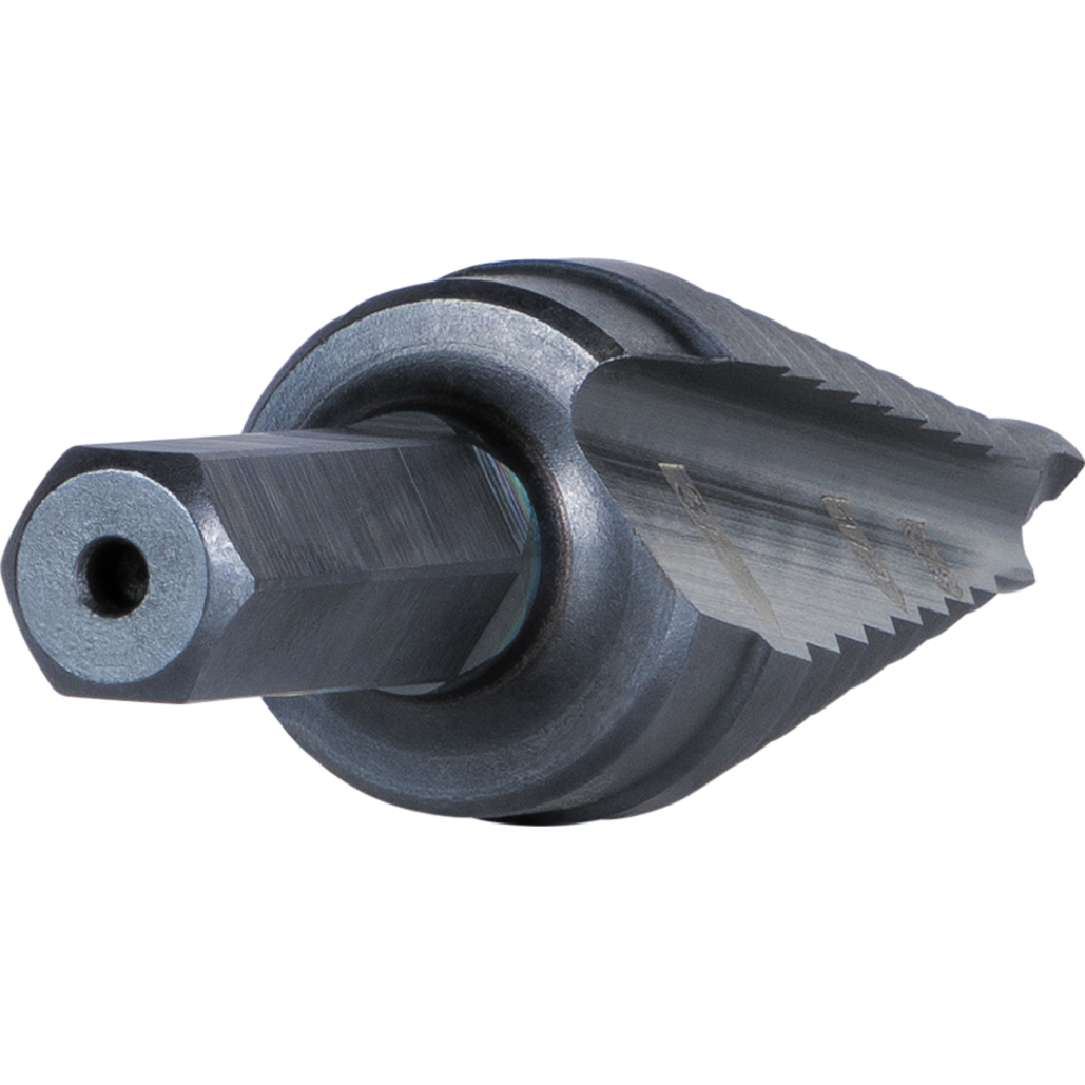 9-Step Drill Bit, 3/8-Inch Hex, Double Straight Flute, 1/4-Inch to 3/4-Inch