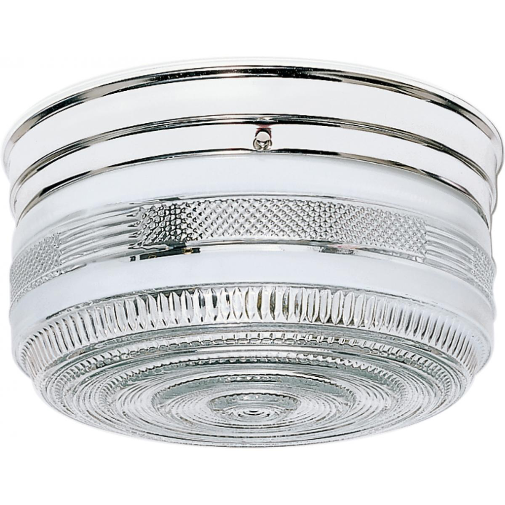 2 Light - 10" Flush with White and Crystal Accent Glass - Polished Chrome Finish