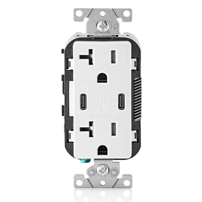 30W (6A) USB Dual Type-C/C Power Delivery Wall Outlet Charger with 20A Tamper-Resistant Outlet
