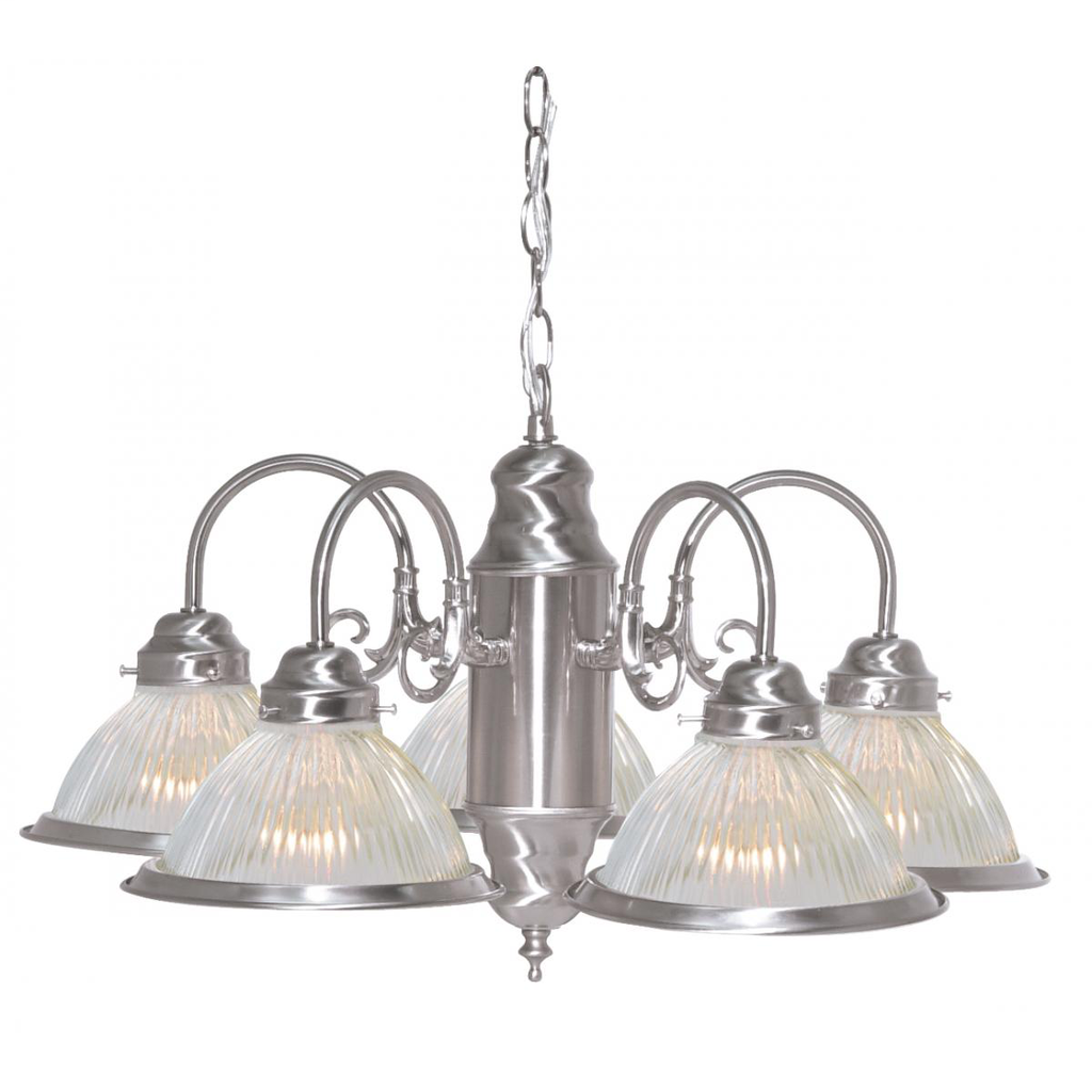 5 Light - Chandelier with Frosted Ribbed Glass - Brushed Nickel Finish