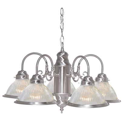 5 Light - Chandelier with Frosted Ribbed Glass - Brushed Nickel Finish