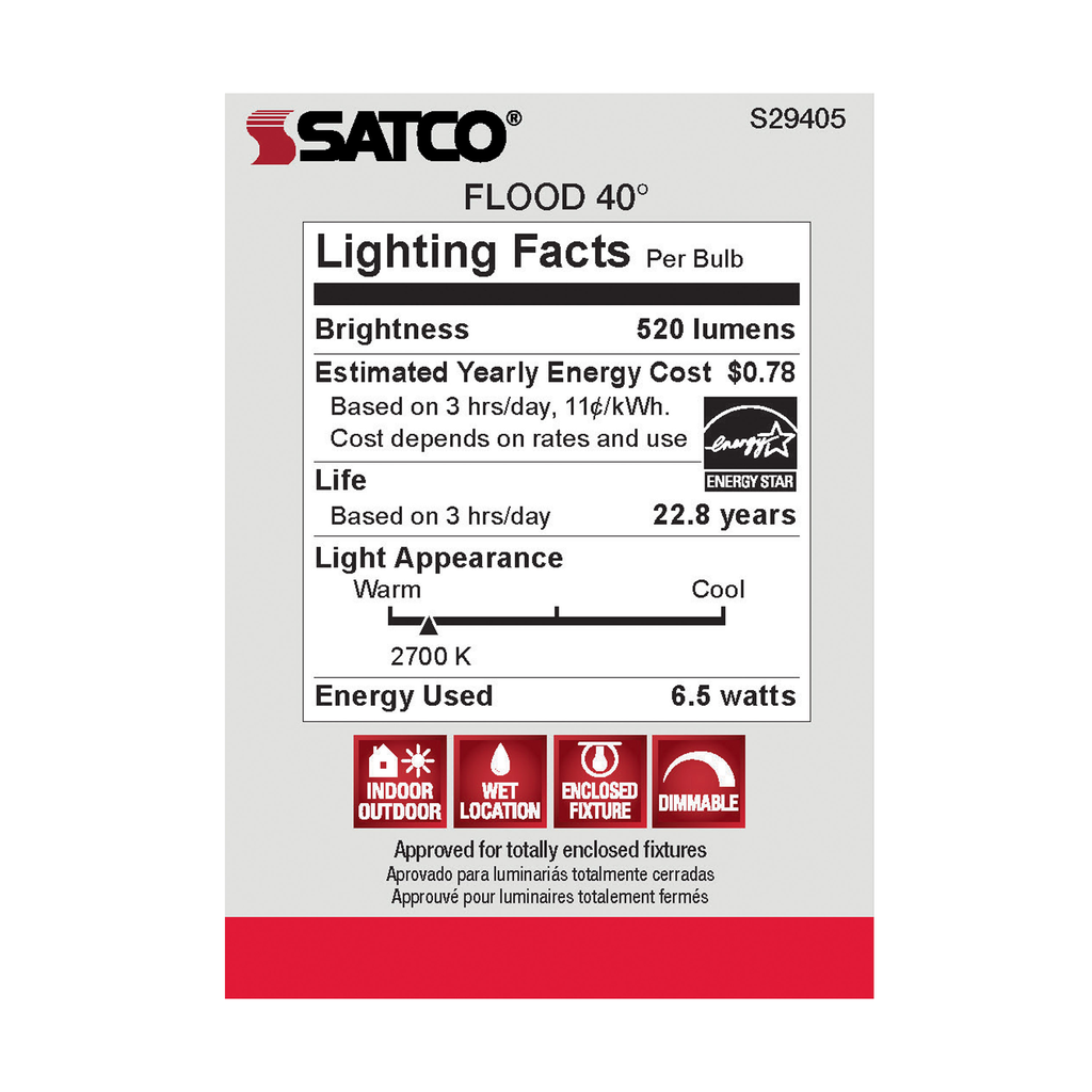 6.5 Watt; PAR20 LED; 2700K; 40 deg. Beam Angle; Medium base; 120 Volt