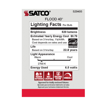 6.5 Watt; PAR20 LED; 2700K; 40 deg. Beam Angle; Medium base; 120 Volt