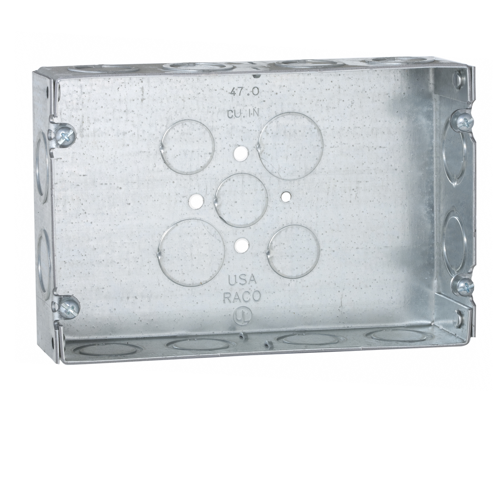 2-Gang Box, Welded, 1-5/8 in. Deep, Twelve 1/2 & 3/4 in. Concentric KO's, Three 1/2 in. KO's, and Two 3/4 in. KO's