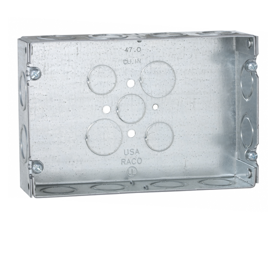 2-Gang Box, Welded, 1-5/8 in. Deep, Twelve 1/2 & 3/4 in. Concentric KO's, Three 1/2 in. KO's, and Two 3/4 in. KO's