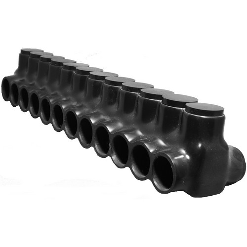Black Insulated Multi-Cable Connector - Dual Entry 12 Ports 3/0 - 6