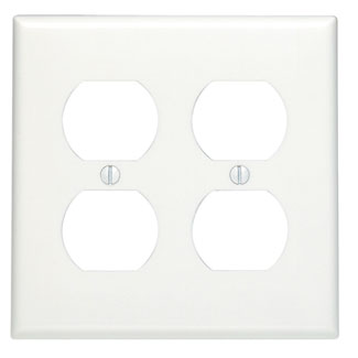 2-Gang Duplex Outlet/Receptacle Wallplate, Standard Size, Thermoset, White