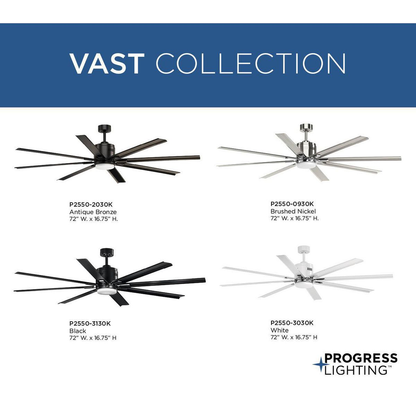 72" 18W LED 8 Blade Black ceiling fan