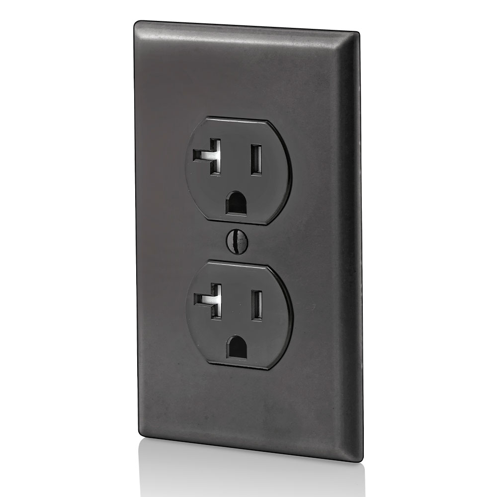 20 Amp Duplex Tamper-Resistant Outlet/Receptacle, Grounding, Black