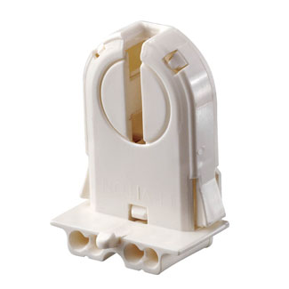 660W-600V, Medium Base, T8-T12 Bi-Pin, Linear Fluorescent Lampholder, Low Profile, Snap-In or Slide-ON for 22-25 Ga. Panel, Lamp-Lock, , Quickwire 18AWG Solid,  With Panel Locator Post, white.