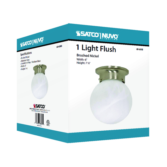 1 Light - 6" - Ceiling Mount - Alabaster Ball, Color retail packaging