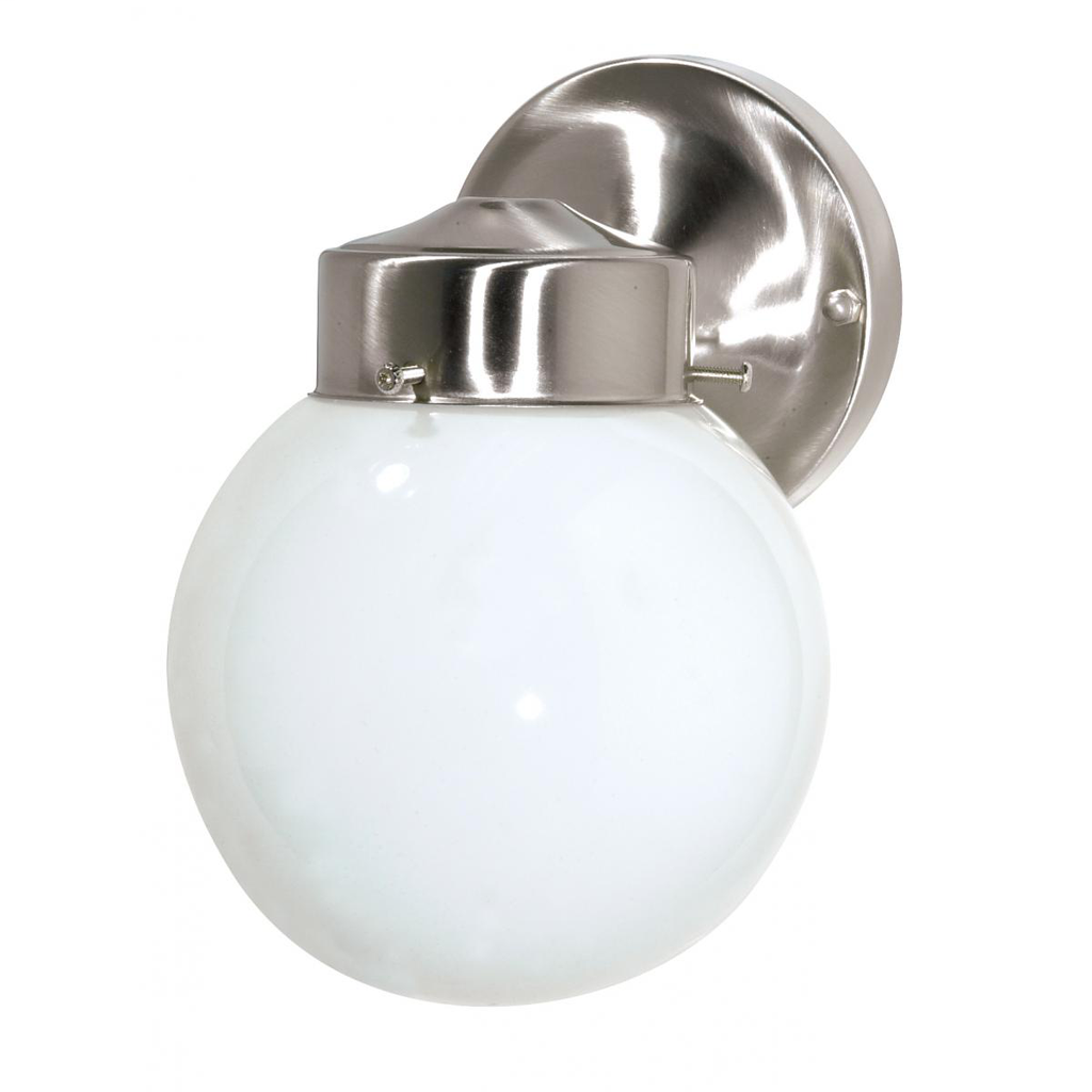 1 Light - 6" Outdoor Wall with White Glass - Brushed Nickel Finish