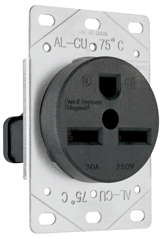 30A 250V 6-30R Straight Blade Single Flush Receptacle, 2-Pole, 3-Wire