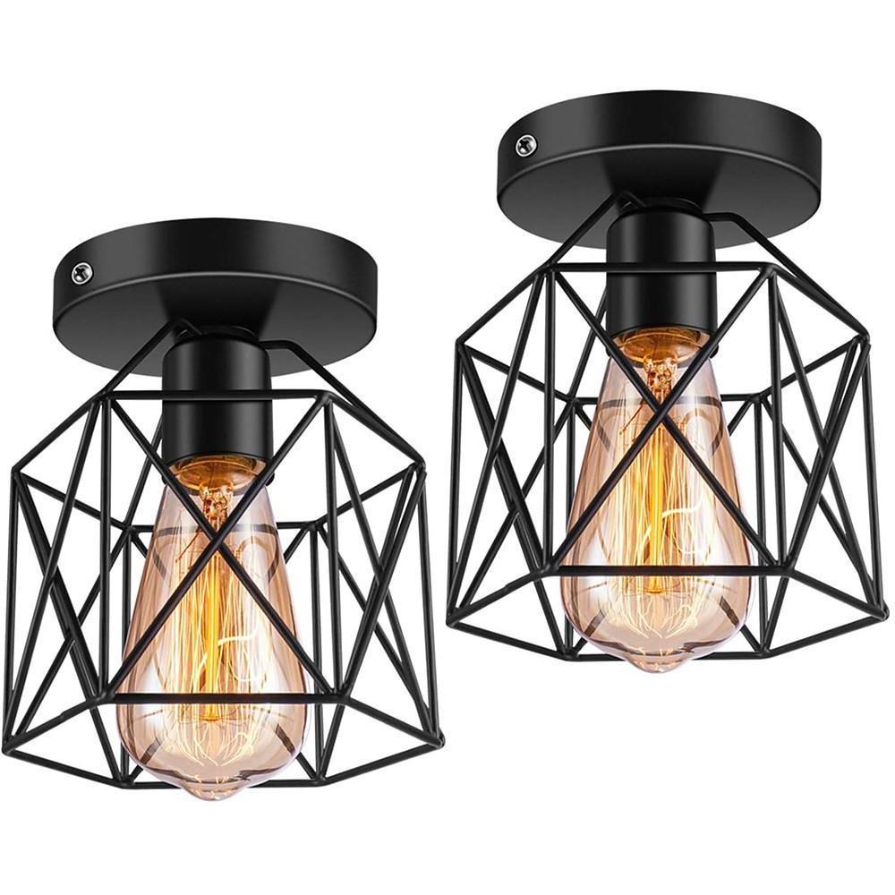 Wire Frame Lantern Outdoor Semi-Flush Mount Light Traditional LED Ceiling Light
