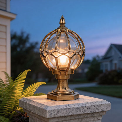 [Open-Box]Outdoor Globe Pillar Lights Retro Glass Globe Copper Fence Post Light