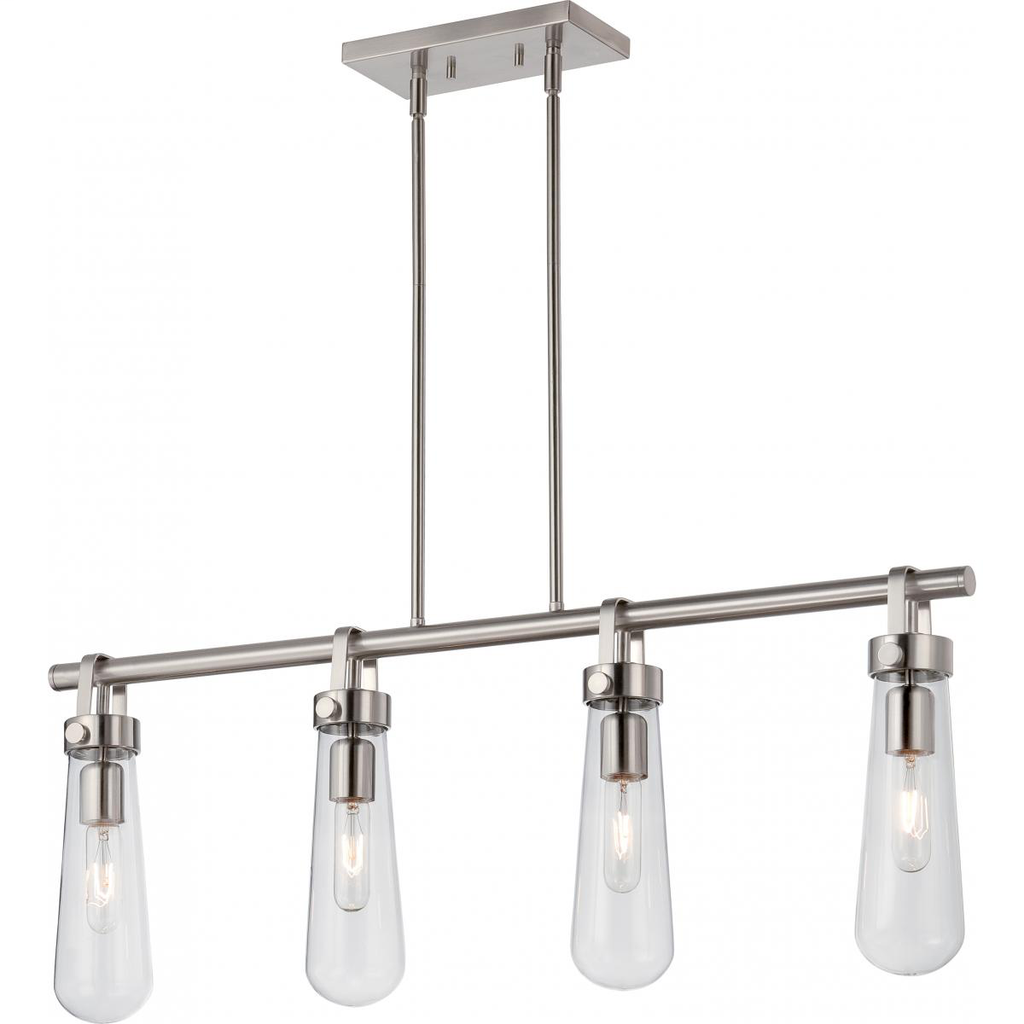 Beaker - 4 Light Island Pendant with Clear Glass -Brushed Nickel Finish
