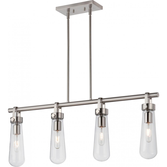 Beaker - 4 Light Island Pendant with Clear Glass -Brushed Nickel Finish