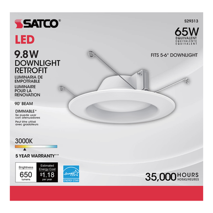 9.8 watt LED Downlight Retrofit; 5 - 6"; 3000K; Dimmable; 120 volts