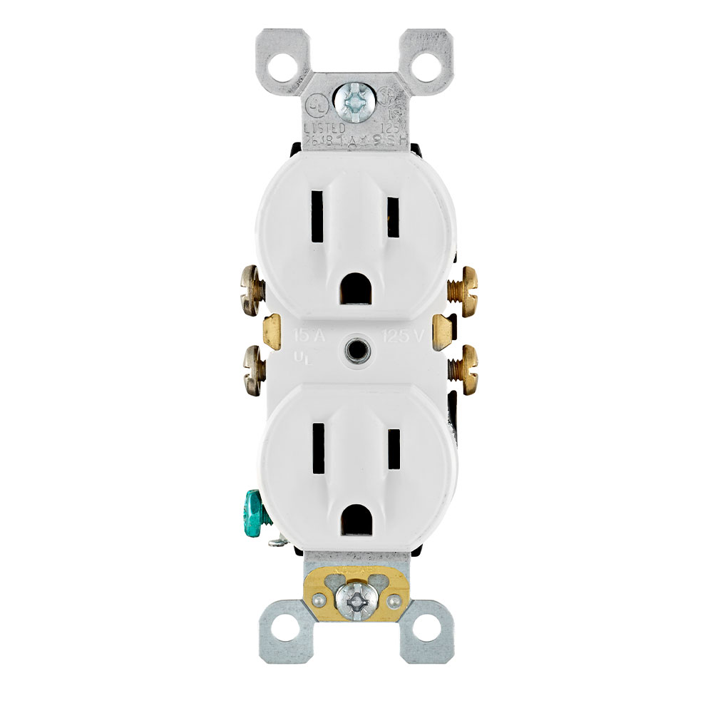 15 Amp Duplex Outlet/Receptacle, Self-Grounding, White