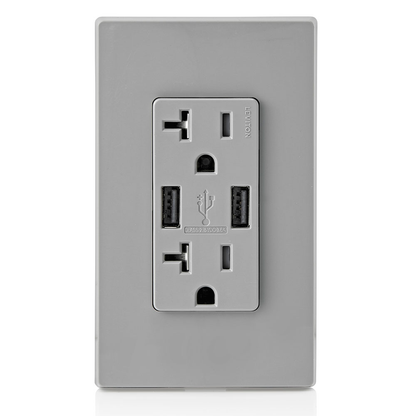 3.6A USB Type-A/Type-A Wall Outlet Charger with 20A Tamper-Resistant Receptacles