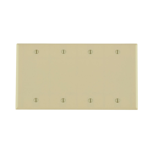 4-Gang Blank Wallplate, Standard Size, Thermoset, Ivory