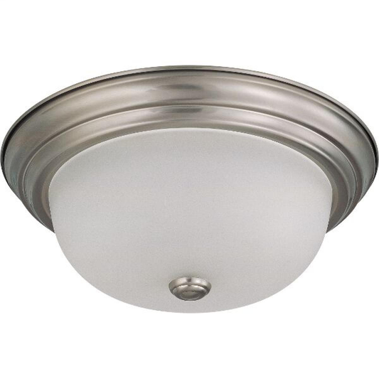 2 Light - 13" Flush with Frosted White Glass - Brushed Nickel Finish