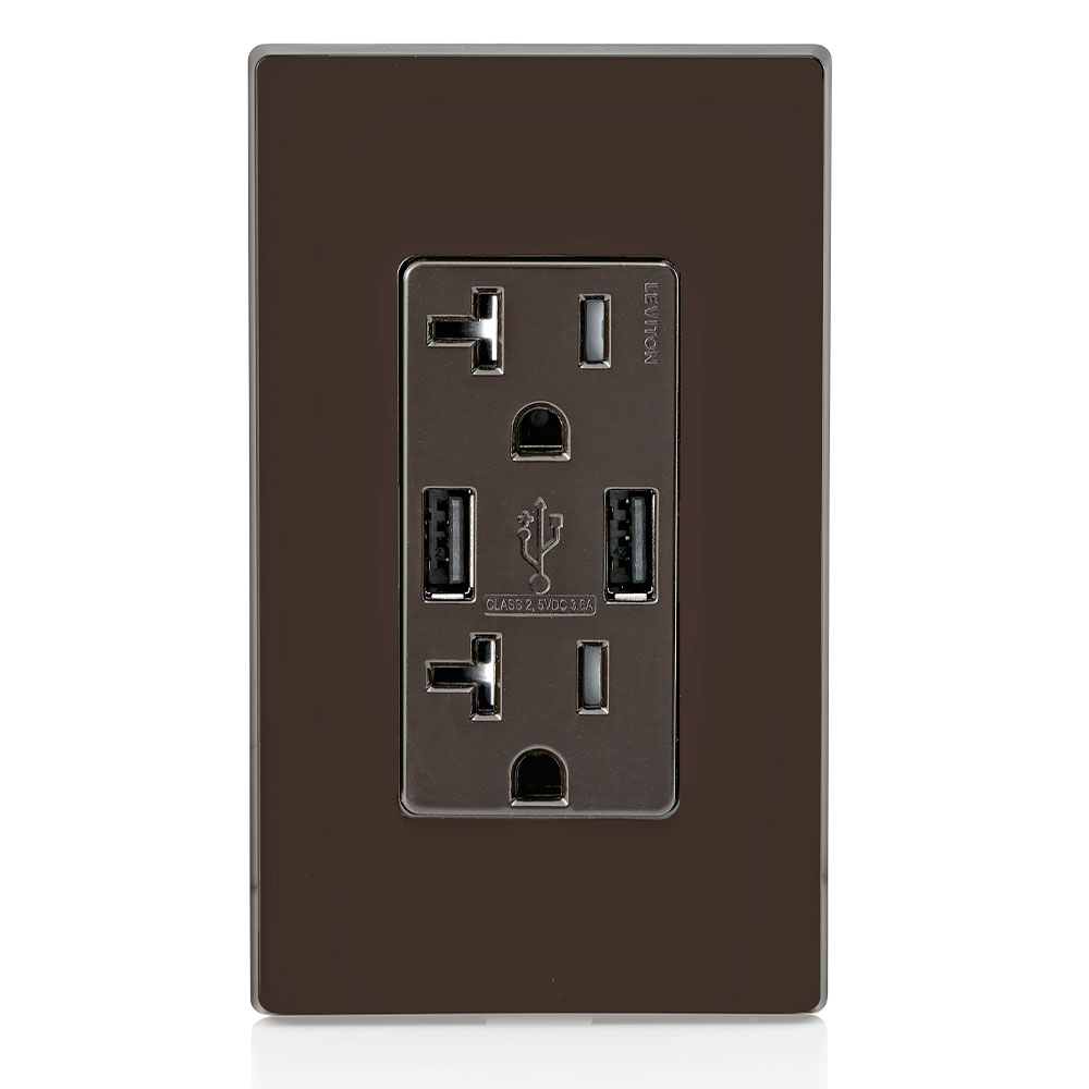 3.6A USB Type-A/Type-A Wall Outlet Charger with 20A Tamper-Resistant Receptacles