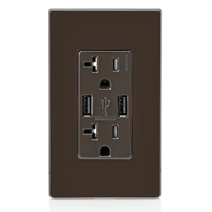 3.6A USB Type-A/Type-A Wall Outlet Charger with 20A Tamper-Resistant Receptacles