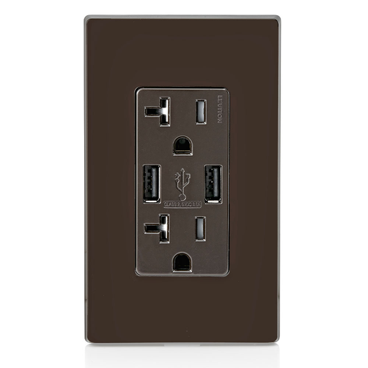 3.6A USB Type-A/Type-A Wall Outlet Charger with 20A Tamper-Resistant Receptacles