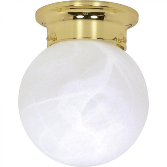 1 Light - 6" Flush with Alabaster Glass - Polished Brass Finish Finish