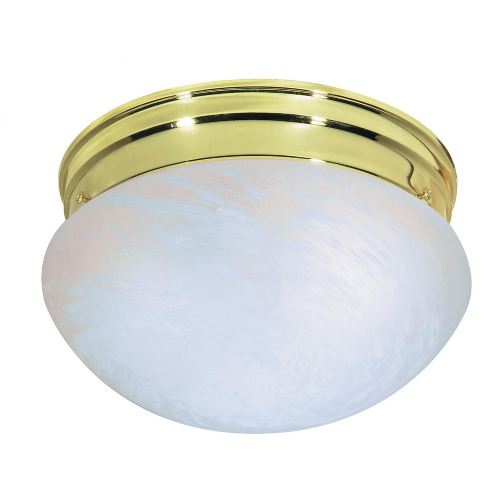2 Light - 10" Flush with Alabaster Glass - Polished Brass Finish