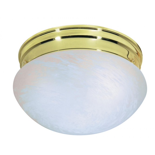2 Light - 10" Flush with Alabaster Glass - Polished Brass Finish