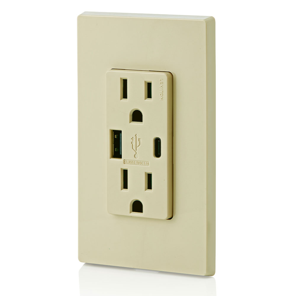5.1A USB Type A/Type-C Wall Outlet Charger with 15A Tamper-Resistant Outlet