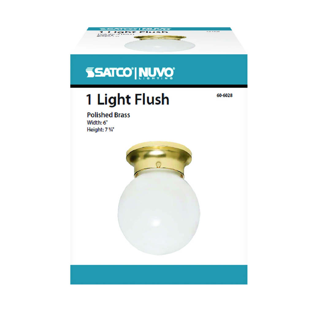 1 Light - 6" - Ceiling Fixture - White Ball, Color retail packaging