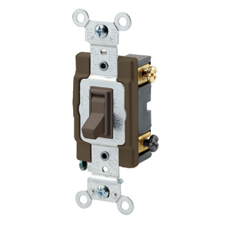 20 Amp, 120/277 Volt, Toggle Framed 3-Way AC Quiet Switch,  Commercial Spec Grade, Grounding, Side Wired, - Brown
