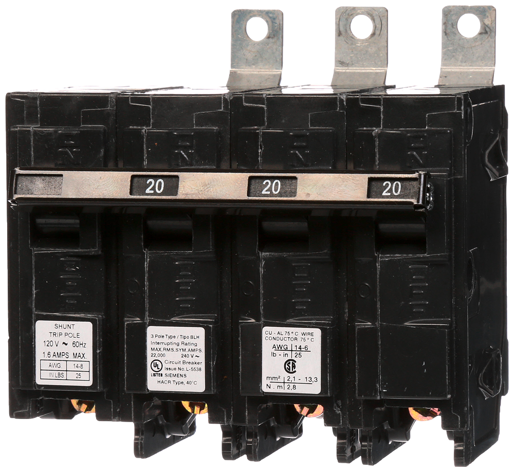 BREAKER 20A 3P 240V 22K BLH 120V SHUNT