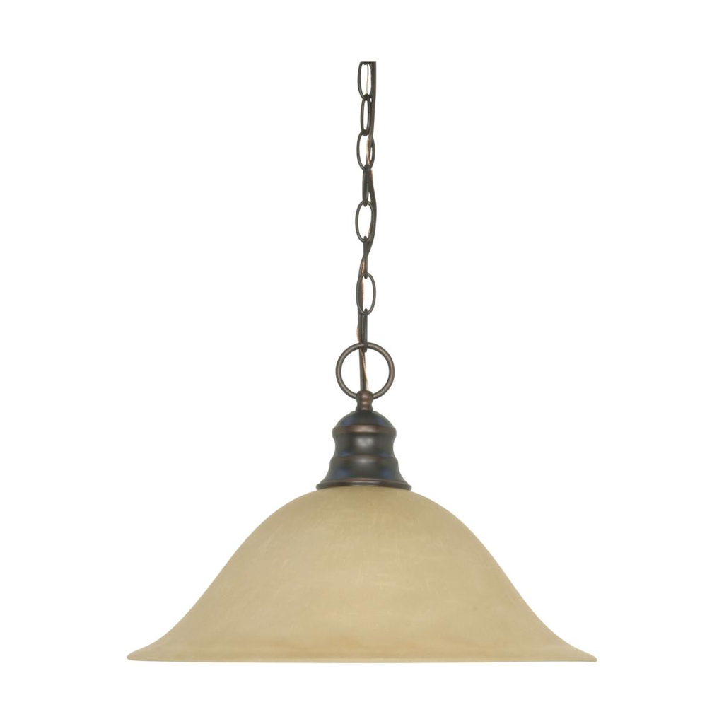 1 Light - 16" Pendant with Champagne Linen Washed Glass - Mahogany Bronze Finish